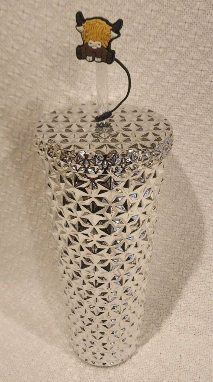 Silver Studded Double Wall Insulated Tumbler Highland Cow Straw Cover 26oz